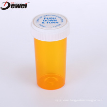 Push down and turn caps,  child resistant vials, plastic containers  reversible cap vials